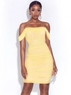 Miss Circle Weslee Lemon Off Shoulder Mesh Corset Dress Corsets