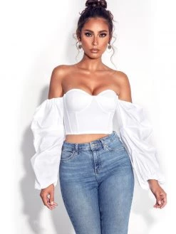 Miss Circle Corsets Kalani White Puff Sleeve Corset Top
