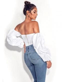 Miss Circle Corsets Kalani White Puff Sleeve Corset Top