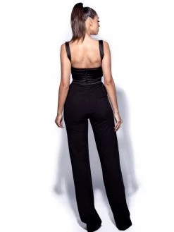 Miss Circle Sale Onika Black Satin And Crepe Jumpsuit