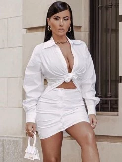 Miss Circle Dresses Rivy Tie Front White Shirt Dress