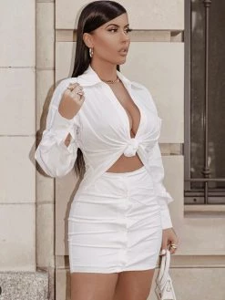 Miss Circle Dresses Rivy Tie Front White Shirt Dress