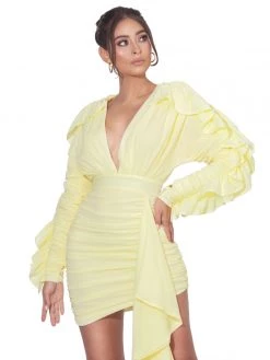 Miss Circle Dresses Samara Yellow Draping Ruffle Sleeve Dress