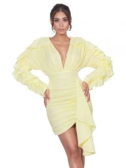 Miss Circle Dresses Samara Yellow Draping Ruffle Sleeve Dress