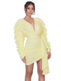 Miss Circle Dresses Samara Yellow Draping Ruffle Sleeve Dress