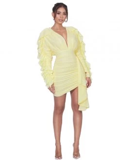 Miss Circle Dresses Samara Yellow Draping Ruffle Sleeve Dress