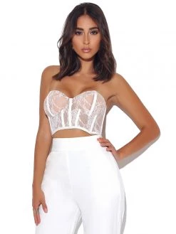 Miss Circle New Romantics Stretch White Lace Cropped Top Tops