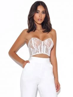 Miss Circle New Romantics Stretch White Lace Cropped Top Tops