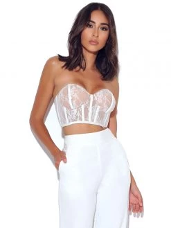 Miss Circle New Romantics Stretch White Lace Cropped Top Tops