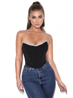 Miss Circle Melanie Black Corset Top With Crystal Trim Corsets