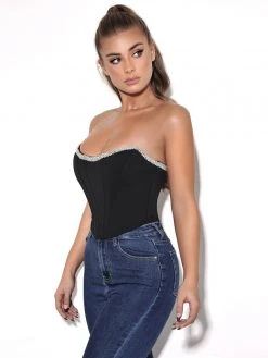 Miss Circle Melanie Black Corset Top With Crystal Trim Corsets