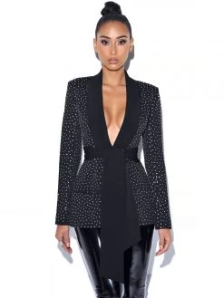 Miss Circle Visionary Crystal Embellished Black Blazer Jacket New In