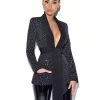Miss Circle Visionary Crystal Embellished Black Blazer Jacket New In