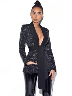 Miss Circle Visionary Crystal Embellished Black Blazer Jacket New In
