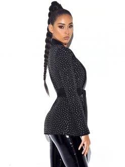 Miss Circle Visionary Crystal Embellished Black Blazer Jacket New In