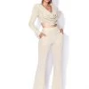 Miss Circle Xiara Pale Yellow Glitter Flare Trousers
