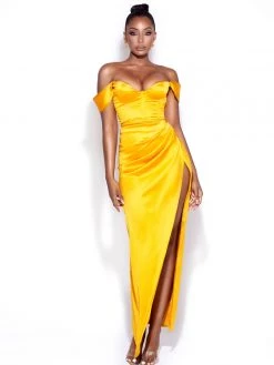 Miss Circle Zarah Yellow High Slit Corset Satin Dress