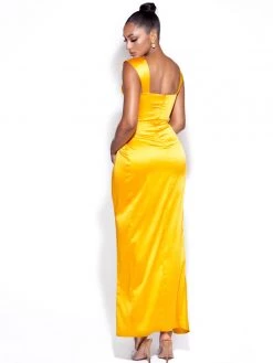 Miss Circle Zarah Yellow High Slit Corset Satin Dress