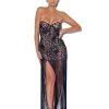 Miss Circle Become The One Black Lace Long Fringed Strapless Dress New In
