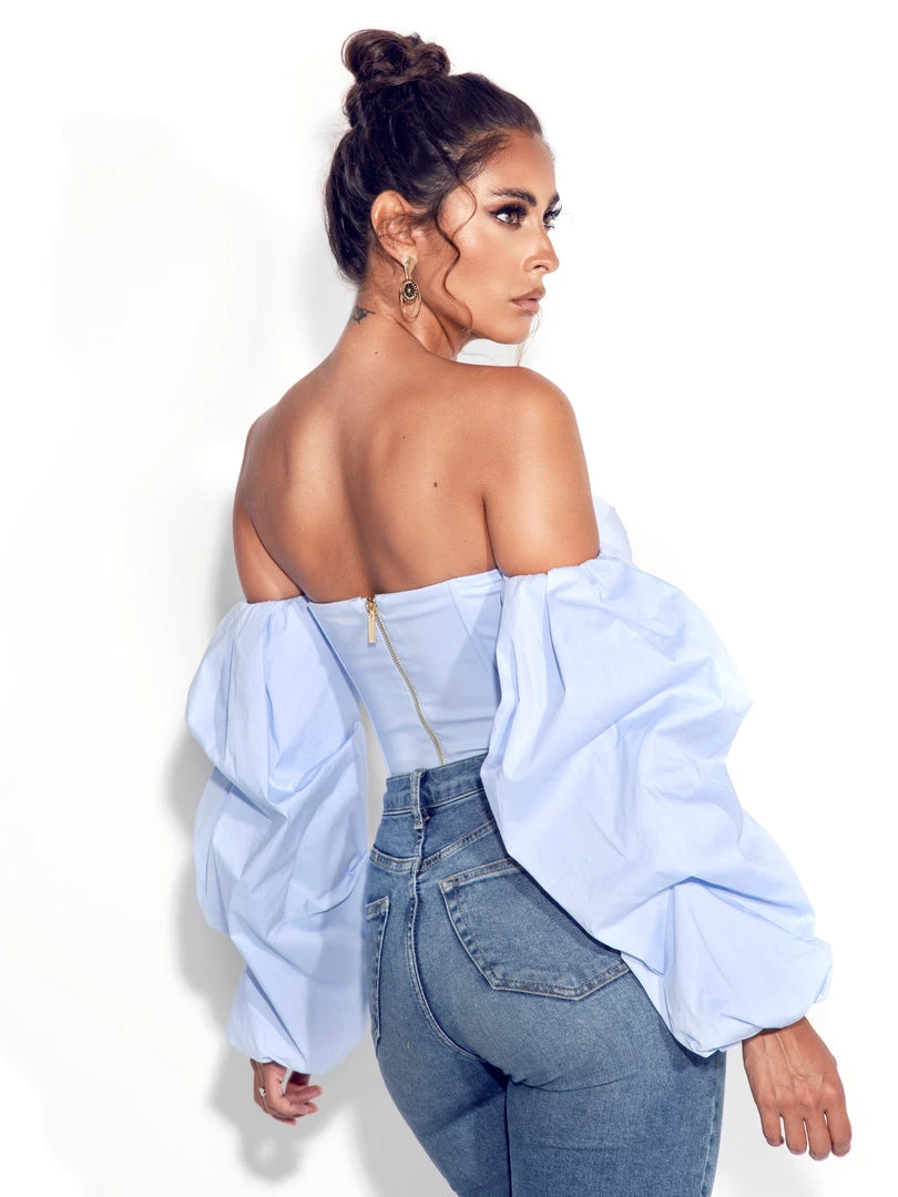 Miss Circle Corsets Kalani Blue Puff Sleeve Corset Top