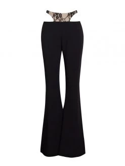 Miss Circle Gabrielle Black Lace Cutout Flare Pants