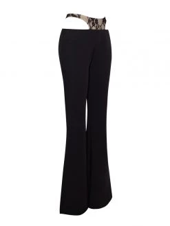 Miss Circle Gabrielle Black Lace Cutout Flare Pants