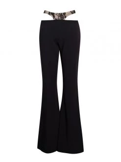 Miss Circle Gabrielle Black Lace Cutout Flare Pants