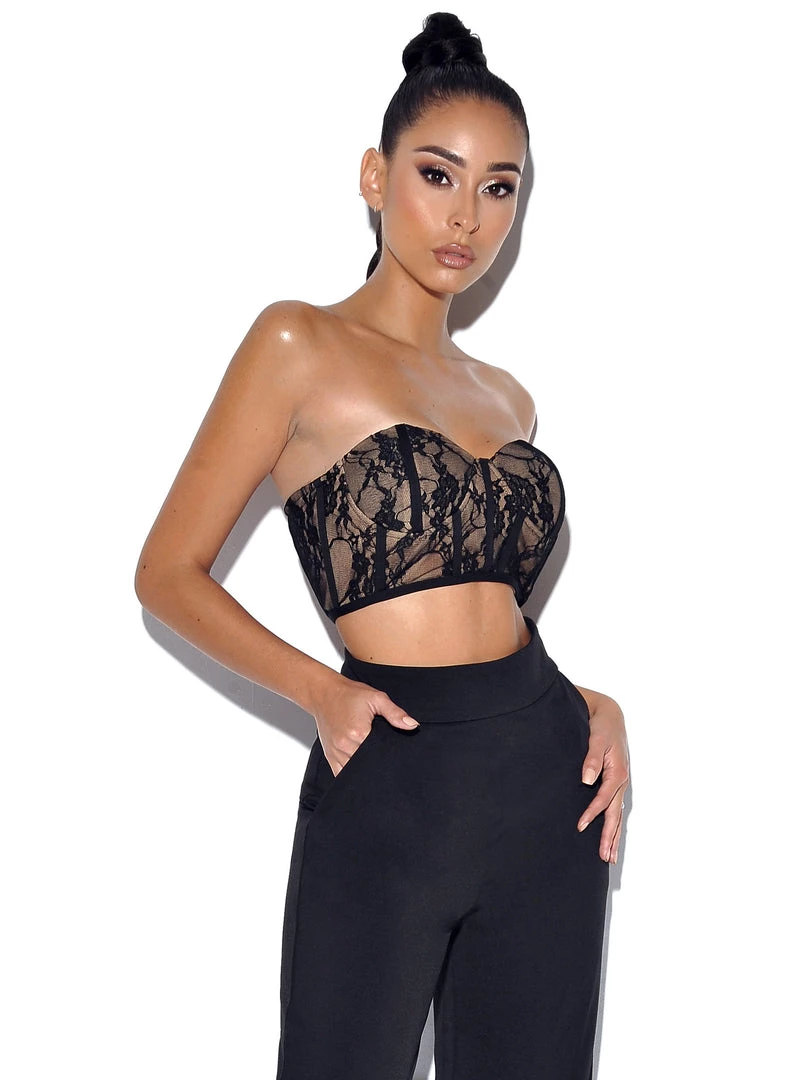 Miss Circle New Romantics Stretch Black Lace Cropped Top Tops