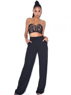 Miss Circle New Romantics Stretch Black Lace Cropped Top Tops