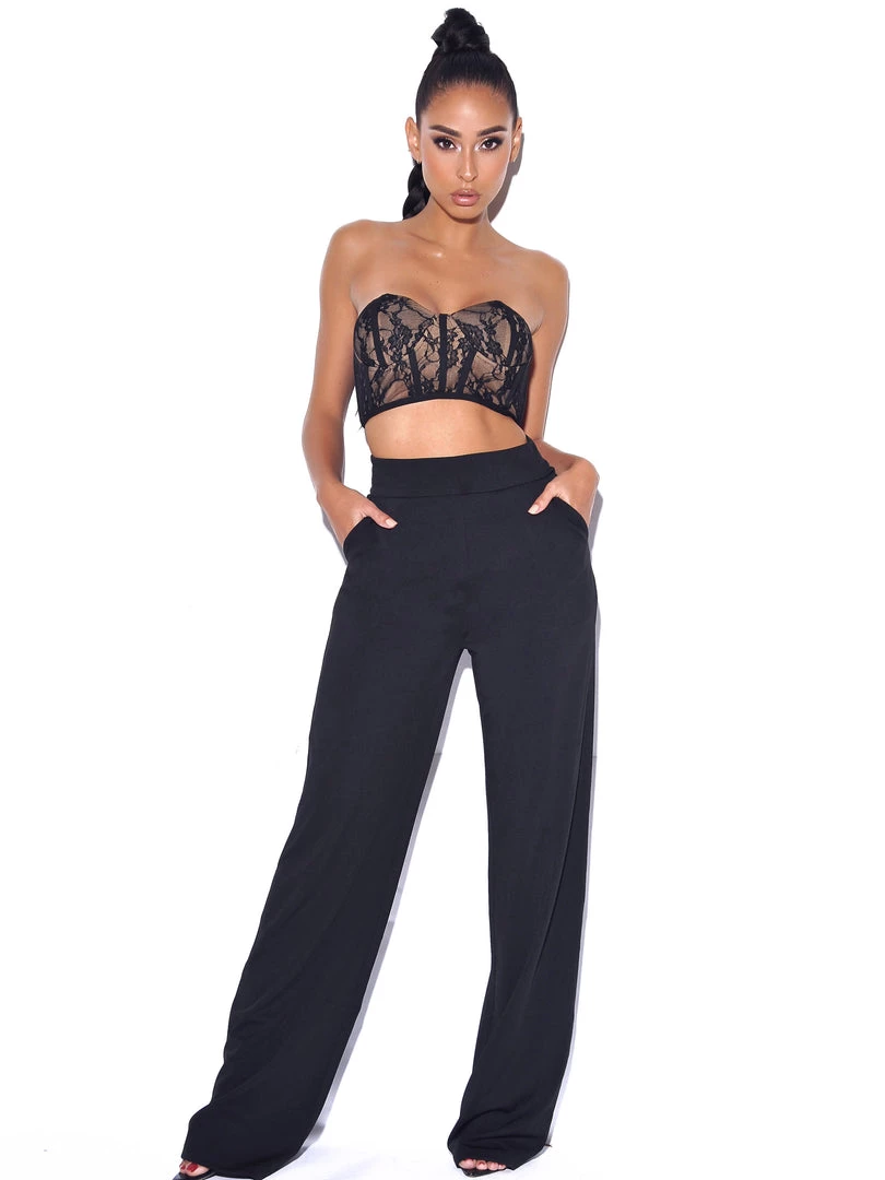 Miss Circle New Romantics Stretch Black Lace Cropped Top Tops