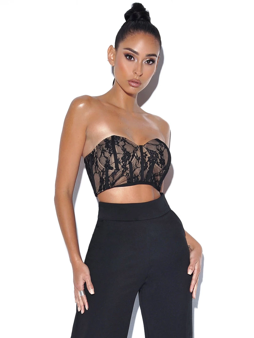 Miss Circle New Romantics Stretch Black Lace Cropped Top Tops