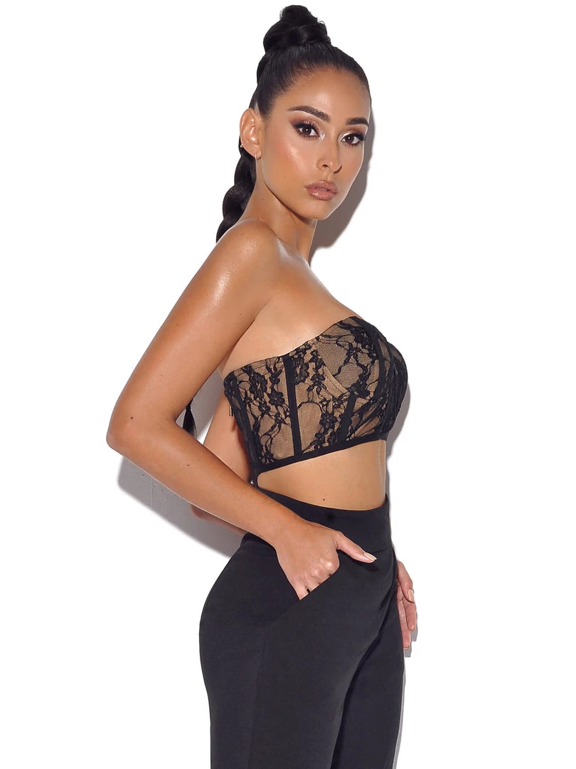 Miss Circle New Romantics Stretch Black Lace Cropped Top Tops