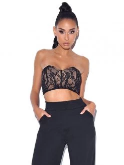Miss Circle New Romantics Stretch Black Lace Cropped Top Tops
