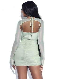 Miss Circle Flora Sage Green Mesh Long Sleeve Dress Dresses