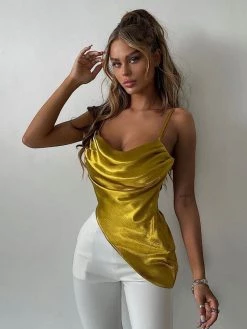 Miss Circle Best Sellers Viona Gold Asymmetric Satin Top