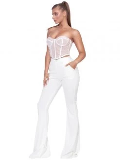 Miss Circle Rylee White Stretch Crepe Trousers Bottoms