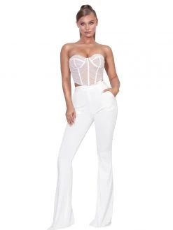 Miss Circle Rylee White Stretch Crepe Trousers Bottoms