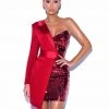 Miss Circle New In Silver Night One Sleeved Wine Sequin Crepe Tuxedo Blazer Dress