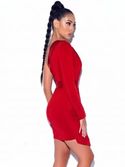 Miss Circle New In Silver Night One Sleeved Wine Sequin Crepe Tuxedo Blazer Dress