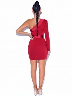 Miss Circle New In Silver Night One Sleeved Wine Sequin Crepe Tuxedo Blazer Dress