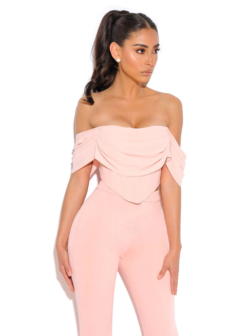 Miss Circle Tia Salmon Pink Off Shoulder Corset Top Corsets