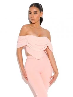 Miss Circle Tia Salmon Pink Off Shoulder Corset Top Corsets