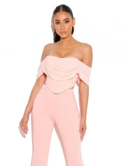 Miss Circle Tia Salmon Pink Off Shoulder Corset Top Corsets