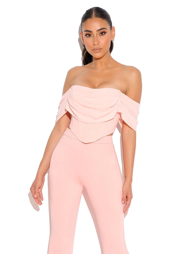Miss Circle Tia Salmon Pink Off Shoulder Corset Top Corsets