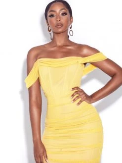 Miss Circle Weslee Lemon Off Shoulder Mesh Corset Dress Corsets