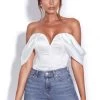 Miss Circle Tops Paige Draped Off Shoulder Satin Bodysuit
